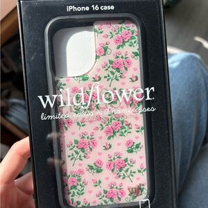 Wildflowers Pink Rose Floral iPhone 16 Case with Green Leaves